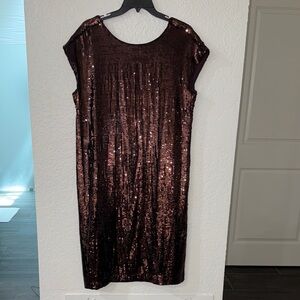 Anthropologie Maeve Shimmering Sequin Dress in Deep Brown